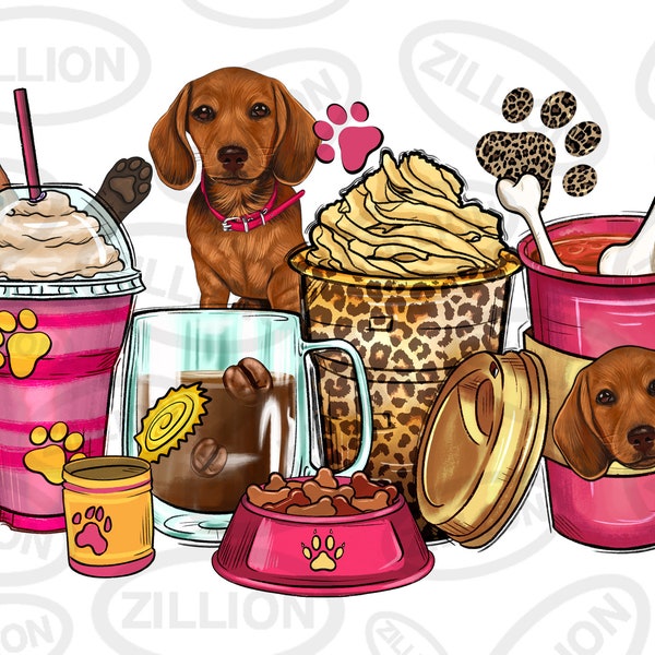 Dachshund coffee cups png sublimation design, animal coffee cups png design, dog love png, Dachshund dog png, sublimate designs download
