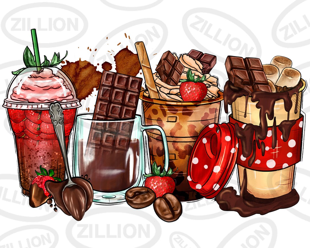 Hot Chocolate Coffee Cups Png Sublimation Design, Coffee Cups Png