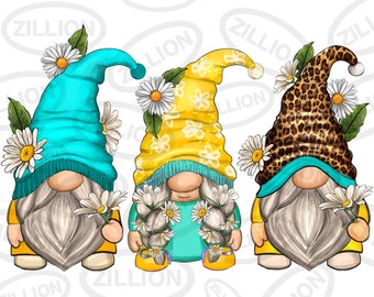 Daisy gnomes png sublimation design download, hand drawn gnomes png, daisy png design, cute gnomes png, sublimate designs download