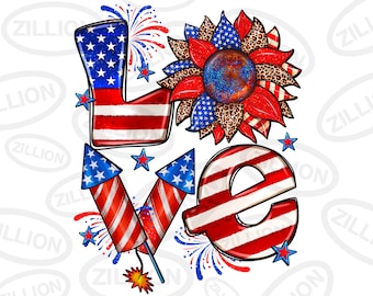 4th of July love png sublimation design download, American flag png, Independence Day png, USA flag png, sublimate designs download