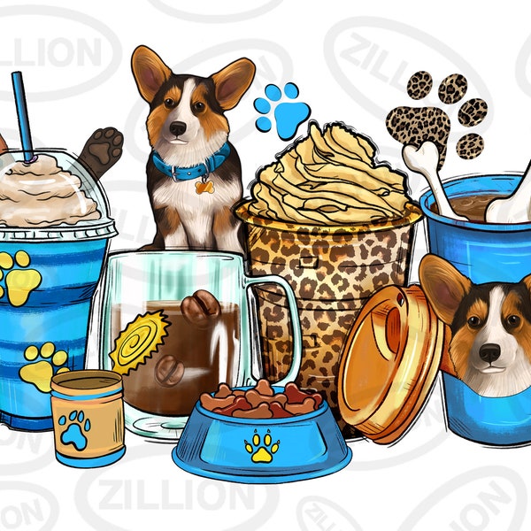 Corgi coffee cups png sublimation design, animal coffee cups png design, dog love png, Corgi dog png, sublimate designs download