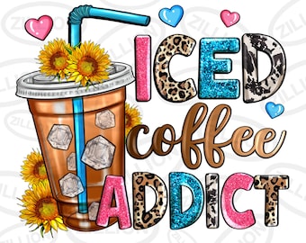 Descarga de diseño de sublimación png adicto al café helado, amor del café png, diseño de png de café, png de café helado, descarga de diseños sublimados