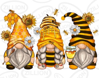 Bumble bee gnomes png sublimation design download, hand drawn gnomes png, Bumble bee png, sunflowers gnomes png, sublimate designs download