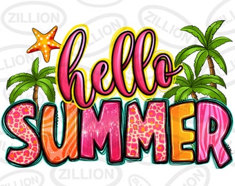 Hello summer png sublimation design download, hello summer png, summer vibes png, palm trees png, sublimate designs download