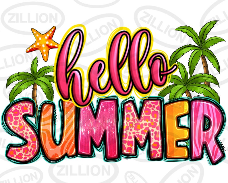 Hello summer png sublimation design download, hello summer png, summer vibes png, palm trees png, sublimate designs download image 1