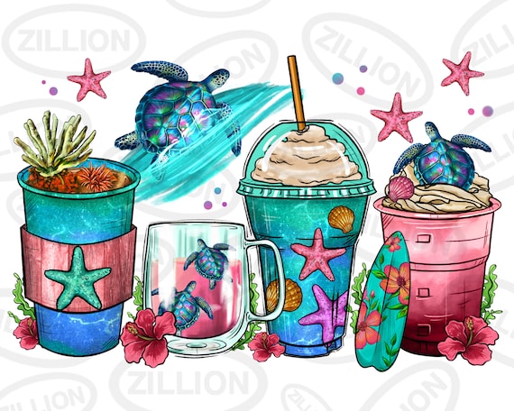 Turtle coffee cups png sublimation design, coffee cups png design,sea creatures png,hand drawn turtle png,coffee love png,sublimate download