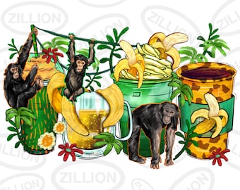 Monkey coffee cups png sublimation design, animal coffee cups png design, hand drawn Monkey png, coffee love png, sublimate designs download