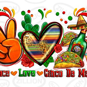 Peace love cinco de mayo png sublimation design download, Mexican tacos png, cinco de mayo png, fiesta png, sublimation design download