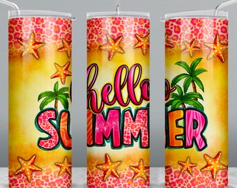 Hallo Sommer 20 Unzen dünner Becher png, Becher Wrap png, Sommer Becher png, 20 Unzen Becher Designs, westlicher Becher png herunterladen