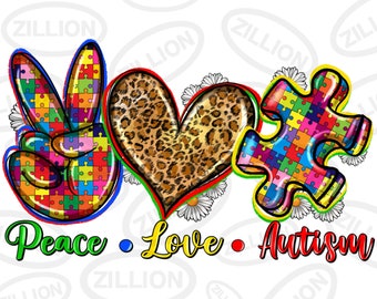 Peace love Autism png sublimation design download, Autism Awareness png, Autism png, Autism puzzle png, sublimate designs download