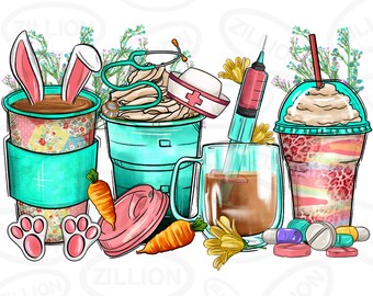 Easter Nurse coffee cups coffee cups png sublimation design, coffee cups png design, Easter Day png, Nurse png sublimate designs download