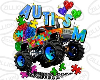 Monster truck Autisme png sublimatie ontwerp downloaden, Autisme Awareness png, Autisme truck png, sublimeren ontwerpen downloaden