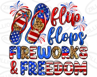 Flip flops fireworks and freedom png sublimation design download, Independence Day png, 4th of July png, USA flag png, sublimate download
