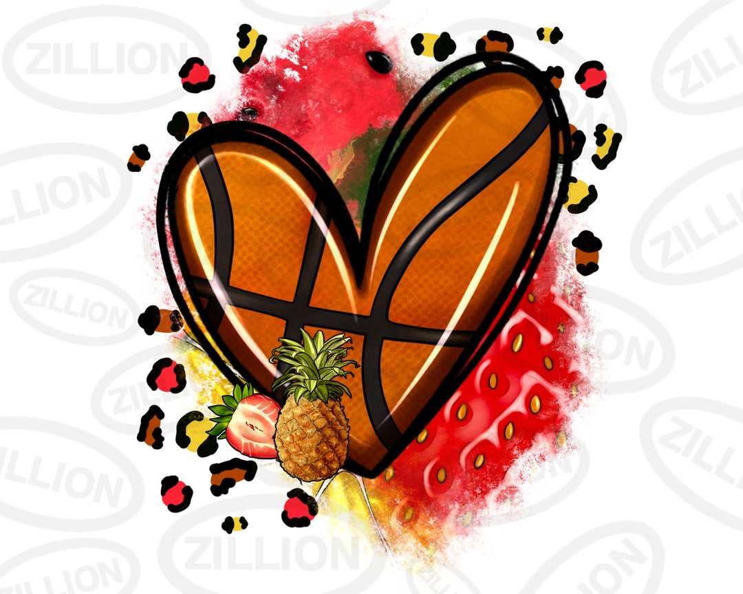 Fruits and Basketball Heart Png Sublimation Design Download, Sport Png