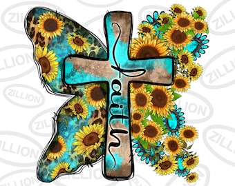 Faith sunflowers cross png sublimation design download, Christian png, Faith png, sunflowers cross png, sublimate designs download