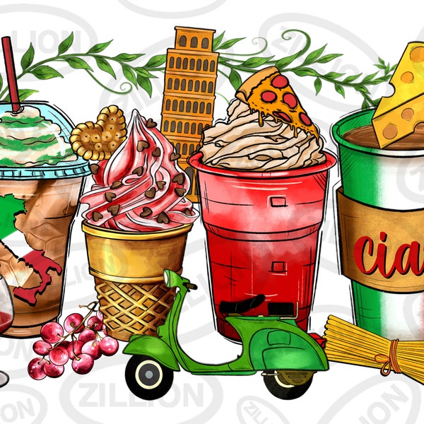 Italy coffee cups png sublimation design, coffee cups png design, Italian flag png, coffee love png, sublimate designs download