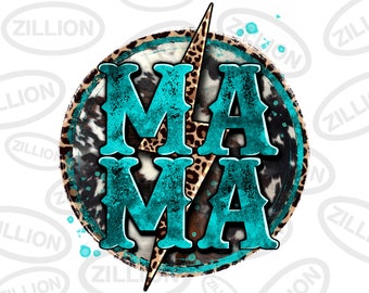 Cowhide mama lightning bolt png sublimation design download, Mother's Day png, western png background, mama png, sublimate designs download