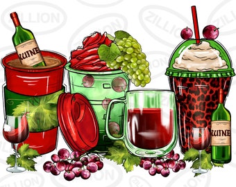 Wine coffee cups png sublimation design, western coffee cups png design, wine bottle png, wine png, sublimate designs download