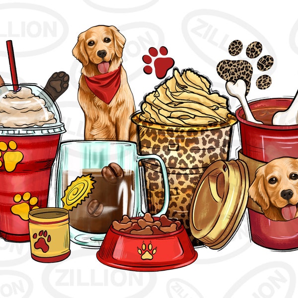 Golden Retriever coffee cups png sublimation design, animal coffee cups png design, dog love png, Golden Retriever  png, sublimate download