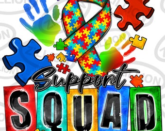 Support squad Autism png sublimation design download, Autism Awareness png, Autism ribbon png, Autism puzzle png, sublimate designs download