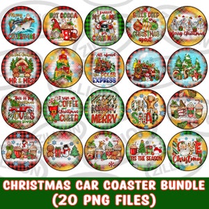 Christmas car coaster png sublimation design bundle, Merry Christmas png, car coaster png, Happy New Year png, sublimate designs download