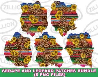 Serape and leopard patches png sublimation design bundle, western patches bundle png, western patterns png, sublimate designs download