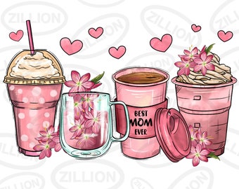 Mother's Day floral coffee cups png sublimation design, coffee cups png design, mom life png, Mother's Day png, sublimate designs download