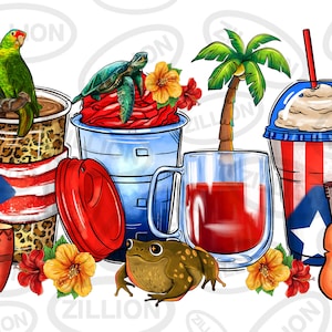 Puerto Rico coffee cups png sublimation design, western coffee cups png design, Puerto Rico flag png, sublimate designs download