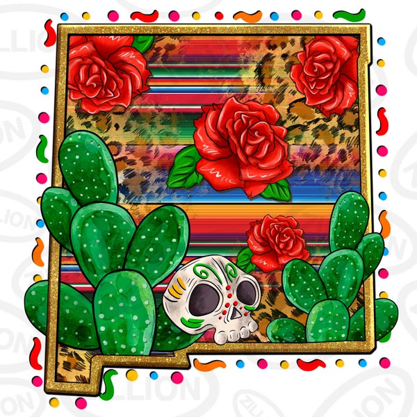 New Mexico map png sublimation design download, cinco de mayo png, fiesta png, Mexican roses png, sublimation design download