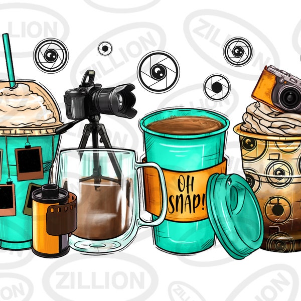 Photography coffee cups png sublimation design download, Photographer png, coffee love png, camera png, sublimate designs download