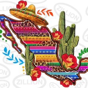 Mexico map png sublimation design download, cinco de mayo png, fiesta png, western map png, Mexican roses png, sublimation design download
