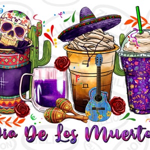 Dia de los muertos tazas de café png diseño de sublimación, cinco de mayo png, México png, tazas de café mexicano png, diseños sublimados descargar