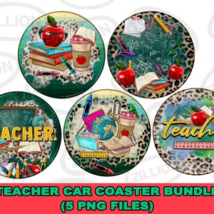 Teacher car coaster png sublimation design bundle, Teacher&#39;s Day png, western car coaster png, Teacher&#39;s Day png, sublimate designs downlaod