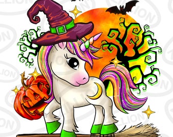 Téléchargement de conception de sublimation png de licorne d'Halloween, png Happy Halloween, png de saison fantasmagorique, des bonbons ou un sort png, téléchargement de conceptions de sublimation