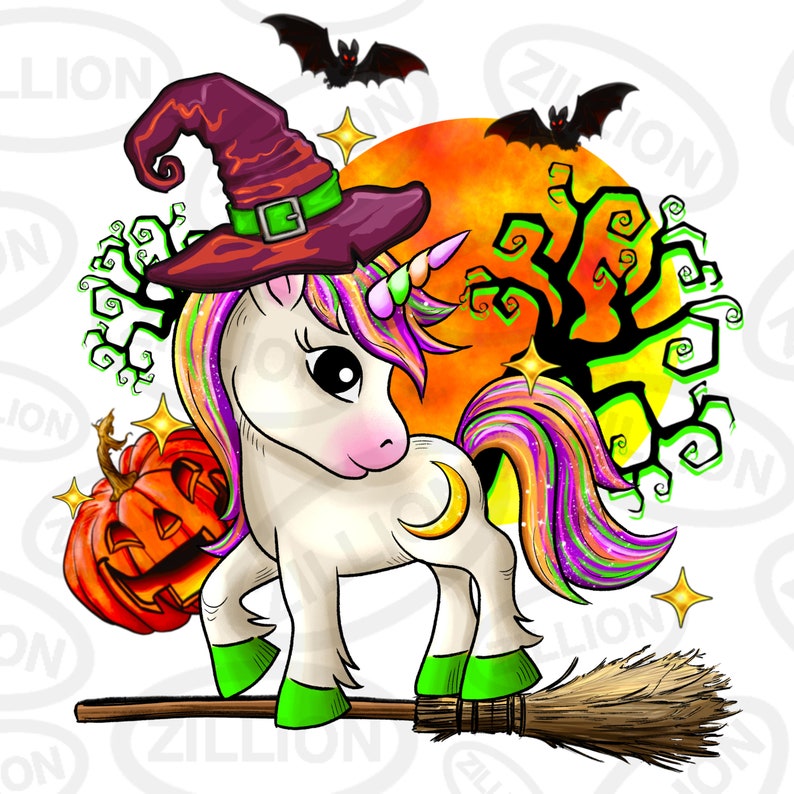 Halloween Einhorn Png Sublimation Design Download, Happy Halloween Png, Gruselsaison PNG, Süßes oder Saures PNG, Sublimation Designs Download Bild 1