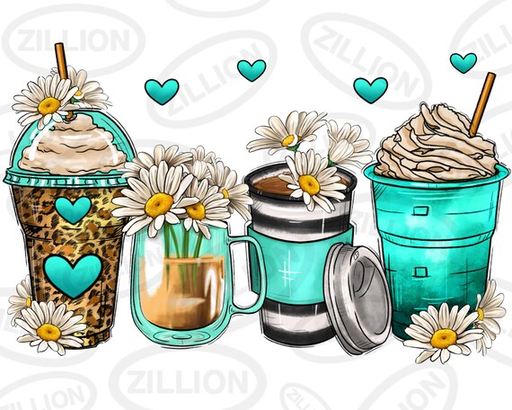 Daisy coffee cups png sublimation design, western coffee cups png design, Daisy png design, Daisy png, sublimate designs download