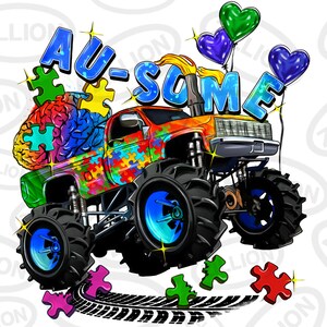 Monstertruck au-some png Sublimation Design download, Autismus Awareness png, Autismus LKW png, sublimieren designs download