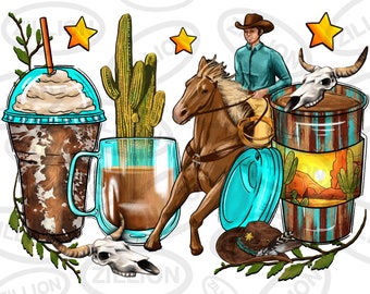 Cowboy coffee cups png sublimation design, western coffee cups png design, western cowboy png, rodeo png, sublimate designs download