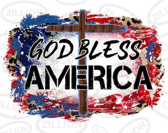 God bless America png sublimation design download, cross png, 4th of July png, Christian png, Independence Day png, sublimate download