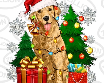 Kerst gouden hond png sublimatie ontwerp downloaden, Merry Christmas png, Gelukkig Nieuwjaar png, Kerst hond png, sublimatie ontwerpen downloaden