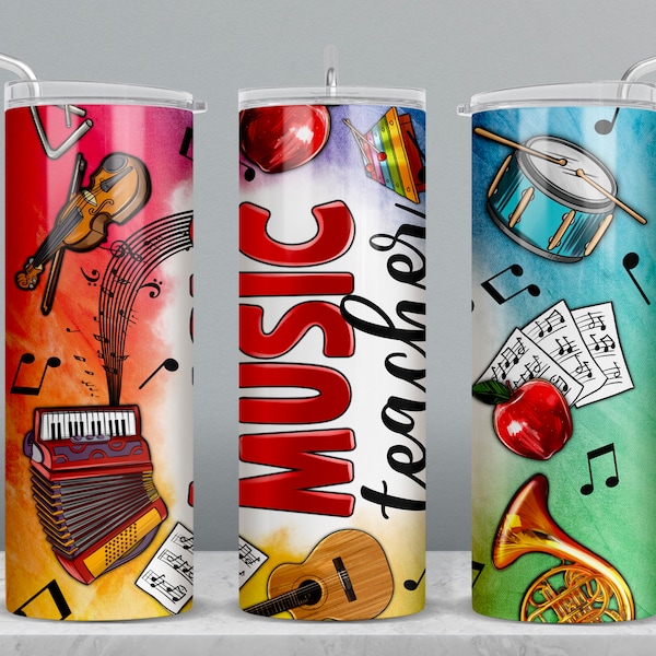 Music Teacher 20 oz skinny tumbler png, tumbler wrap png, Teacher's Day png, Teacher tumbler png, 20 oz tumbler designs, tumbler download