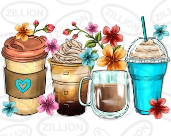 Bloemen koffie kopjes png sublimatie ontwerp, koffie kopjes png ontwerp, hand getrokken bloemen png, koffie liefde png, sublimatie ontwerpen downloaden
