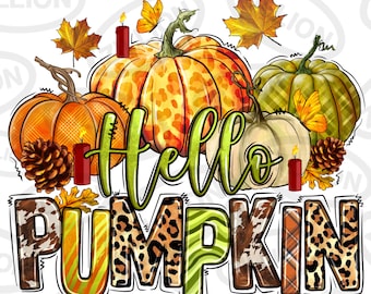 Hello pumpkin Fall png sublimation design download, hello Fall png, Autumn png, western pumpkin png, Fall leaves png, sublimate download