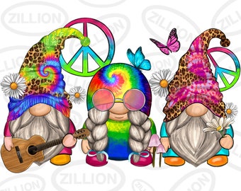 Hippie gnomes png sublimation design download, hand drawn gnomes png, tie dye gnomes png, hippie soul png, sublimate designs download