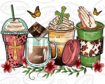 Diseño de sublimación png de tazas de café de fe, diseño de png de tazas de café occidental, png cristiano, png de fe, descarga de diseños sublimados