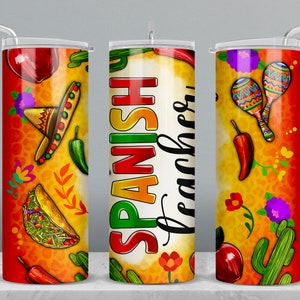 Spanish Teacher 20 oz skinny tumbler png, tumbler wrap png, Teacher&#39;s Day png, Teacher tumbler png, 20 oz tumbler designs, tumbler download