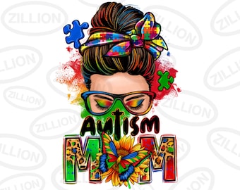 Autism mom messy bun png sublimation design download, Autism Awareness png, Autism png, western mom png, sublimate designs download