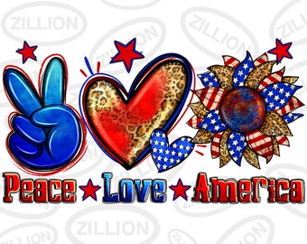 Peace love America png Sublimationsdesign Download, In gardance Tag png, 4. Juli png, USA Flagge Sonnenblume png, sublimieren Sie Designs Download