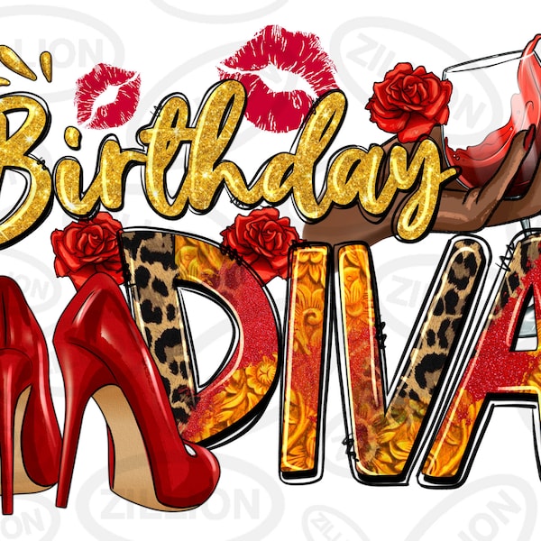 Birthday diva png sublimation design download, birthday party png, birthday png, high heels png, sublimate designs download