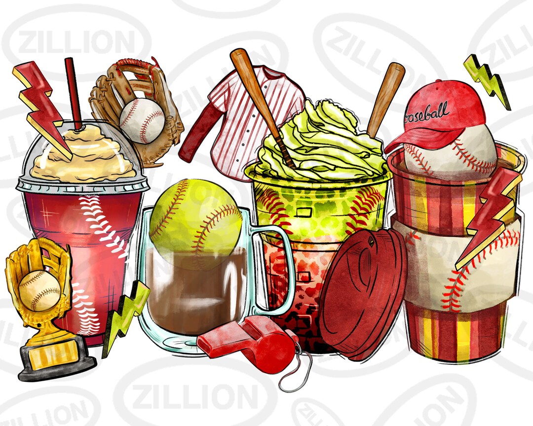 Baseball and Softball Coffee Cups Png Sublimation Design, Sport Coffee